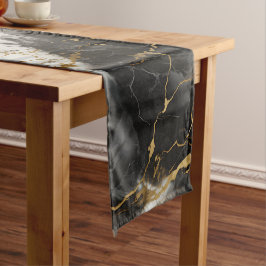 Wit, Goud en Zwart Luxe Marmer Elegant Korte Tafelloper