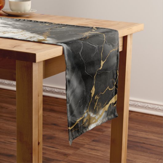 Wit, Goud en Zwart Luxe Marmer Elegant Korte Tafelloper (Voorbeeld)
