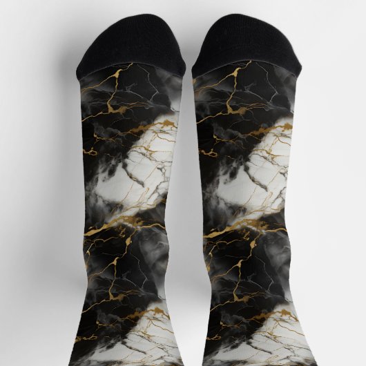 Wit, Goud en Zwart Luxe Marmer Elegant Sokken (Top)