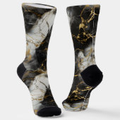 Wit, Goud en Zwart Luxe Marmer Elegant Sokken (Gebogen)