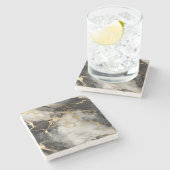 Wit, Goud en Zwart Luxe Marmer Elegant Stenen Onderzetter (Zijkant)