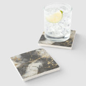 Wit, Goud en Zwart Luxe Marmer Elegant Stenen Onderzetter (Zijkant)