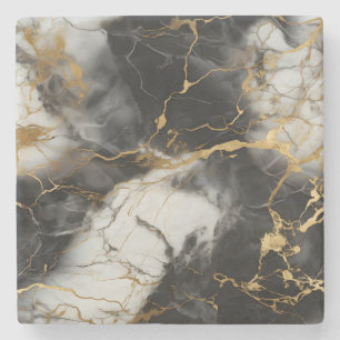 Wit, Goud en Zwart Luxe Marmer Elegant Stenen Onderzetter