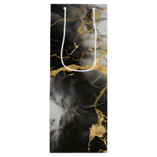 Wit, Goud en Zwart Luxe Marmer Elegant Wijn Cadeautas