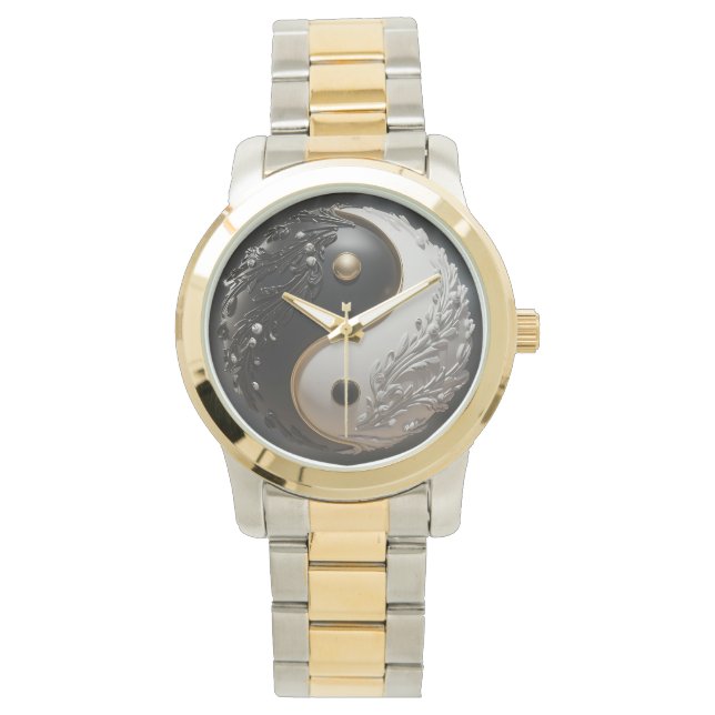 Wit Goud en Zwarte Yin Yang Horloge (Voorkant)