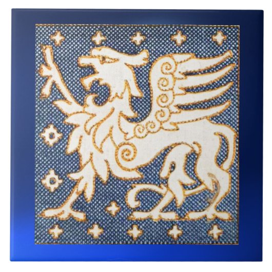 WIT GOUD FANTASY GRIFFIN IN BLAUW TEGELTJE (Voorkant)
