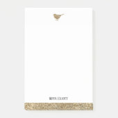 Wit & Goud Faux Glitter Vogel & Rand, Naam Post-it® Notes (Voorkant)