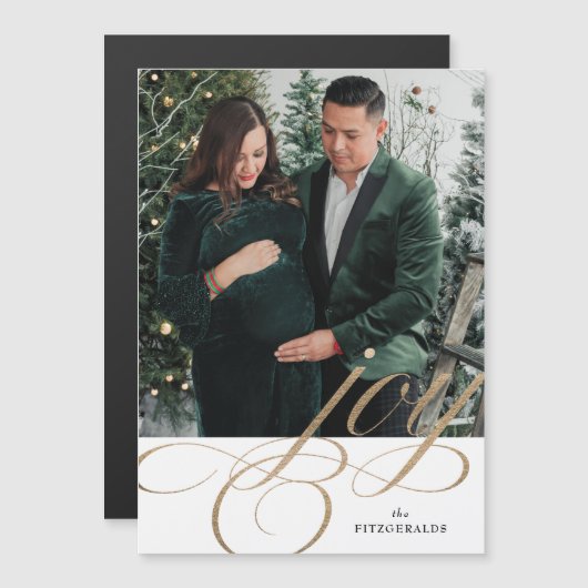 Wit & Goud Feestelijke Bloei Vreugde Vakantie Magn Magnetische Uitnodiging (Voorkant / Achterkant)