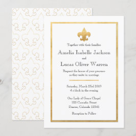 Wit & Goud Fleur de Lis Uitnodiging voor het Huwel