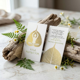 Wit & Goud Folie Bodhi Blad Yoga Meditatie Pose Visitekaartje