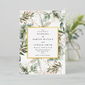 Wit goud folie frame | Boho botanische Eucalyptus Folie Uitnodiging (Staand Voorkant)