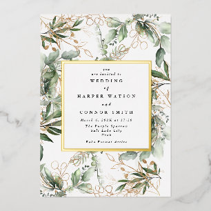 Wit goud folie frame   Boho botanische Eucalyptus Uitnodiging