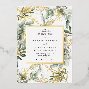 Wit goud folie frame botanisch   Boho Eucalyptus Uitnodiging