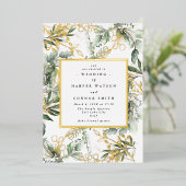 Wit goud folie frame botanisch | Boho Eucalyptus Uitnodiging (Staand Voorkant)