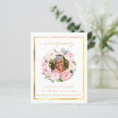 Wit goud foto roze bloemen begrafenis programma (Staand voorkant)