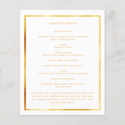 Wit goud foto roze bloemen begrafenis programma (Achterkant)