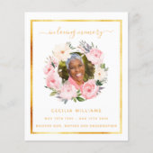 Wit goud foto roze bloemen begrafenis programma (Voorkant)