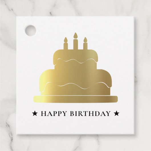 Wit & Goud Gelukkige Verjaardagstaart aan van Bedankjes Labels (Voorkant)