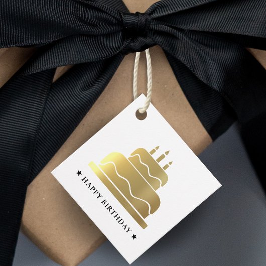 Wit & Goud Gelukkige Verjaardagstaart aan van Bedankjes Labels