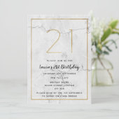 Wit & Goud gemarmerd 21e verjaardag uitnodigingen (Staand voorkant)