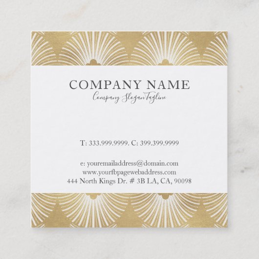 Wit & Goud Geometrisch Art-Deco Patroon 2 Vierkante Visitekaartje (Achterkant)