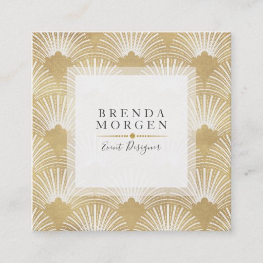 Wit & Goud Geometrisch Art-Deco Patroon 2 Vierkante Visitekaartje (Voorkant)