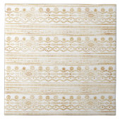 Wit Goud Geometrisch Aztec Tribal Tegeltje (Voorkant)