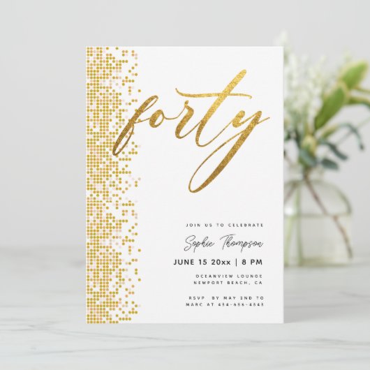 Wit Goud Geometrisch Glitter Elegant 40e Verjaarda Kaart (Staand voorkant)