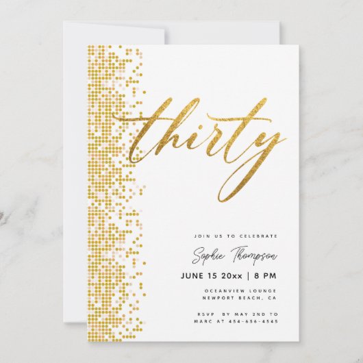 Wit Goud Geometrische Glitter Elegant 30e Verjaard Kaart (Voorkant)