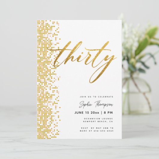 Wit Goud Geometrische Glitter Elegant 30e Verjaard Kaart (Staand voorkant)