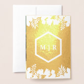 Wit Goud Geometrische Tropische Foto Bruiloft Folie Kaarten (Met envelop)