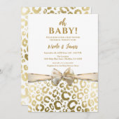 Wit & Goud Glam Leopard Print Baby shower Kaart (Voorkant / Achterkant)