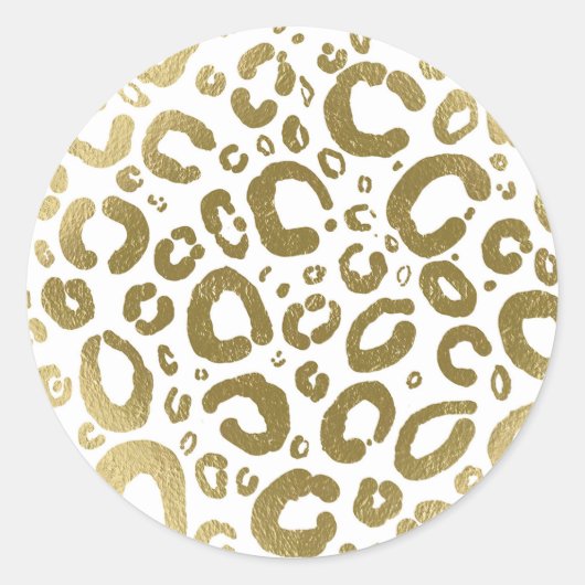 Wit & Goud Glam Luipaard Print Ronde Sticker (Voorkant)