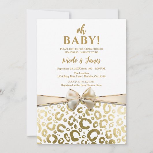 Wit & Goud Glam Luipaardprint Baby Shower Kaart (Voorkant)