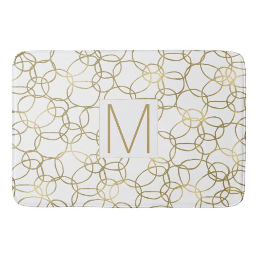 Wit Goud Glam Stijlvolle Cirkels Monogram Badmat (Voorkant)