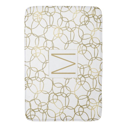 Wit Goud Glam Stijlvolle Cirkels Monogram Badmat (Voorkant Verticaal)