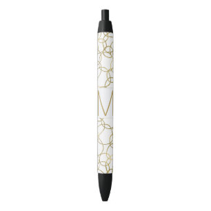 Wit Goud Glam Stijlvolle Cirkels Monogram Zwarte Inkt Pen