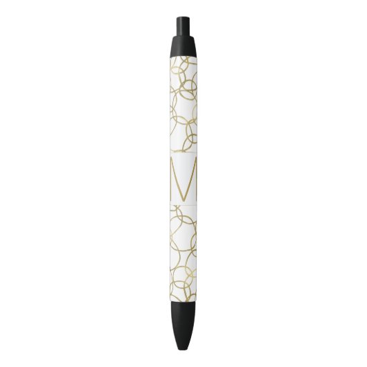 Wit Goud Glam Stijlvolle Cirkels Monogram Zwarte Inkt Pen (Voorkant Verticaal)