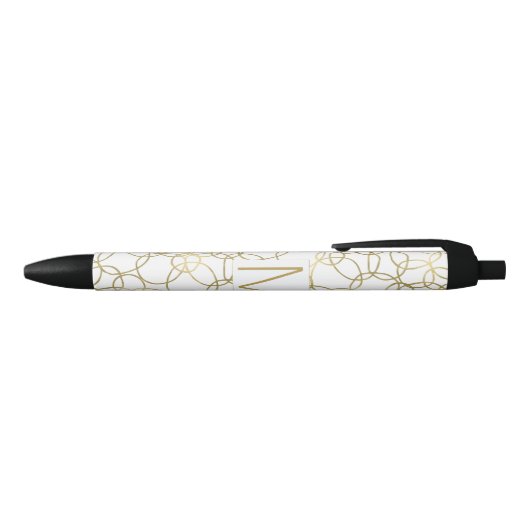 Wit Goud Glam Stijlvolle Cirkels Monogram Zwarte Inkt Pen (Bovenkant)
