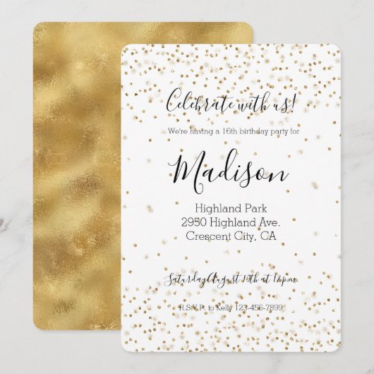 Wit Goud glinsterende confetti glans    Kaart (Voorkant / Achterkant)