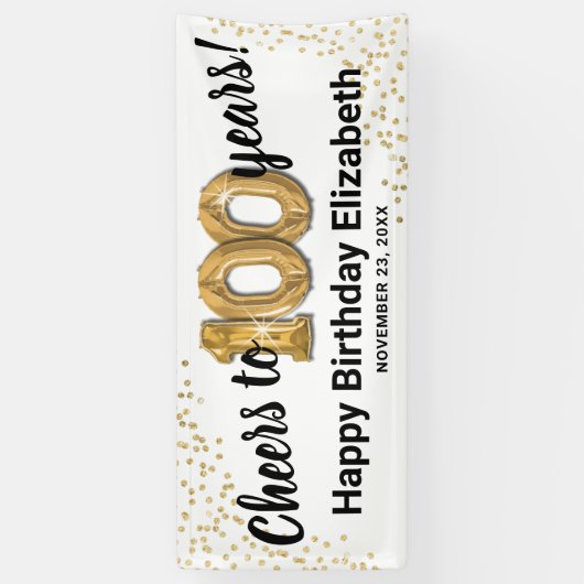Wit Goud Glitter 100e Verjaardag Spandoek (Verticaal)