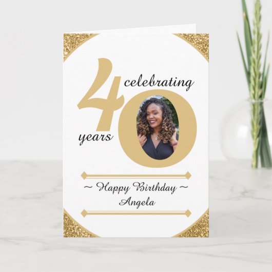Wit & Goud Glitter 40 Veertig jaar 40ste verjaarda Bedankkaart (Voorkant)