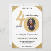 Wit & Goud Glitter 40 Vijftig Jaar 40e Verjaardag Kaart (Voorkant)