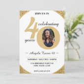 Wit & Goud Glitter 40 Vijftig Jaar 40e Verjaardag Kaart (Staand voorkant)