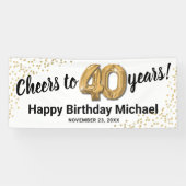 Wit Goud Glitter 40e Verjaardag Spandoek (Horizontaal)