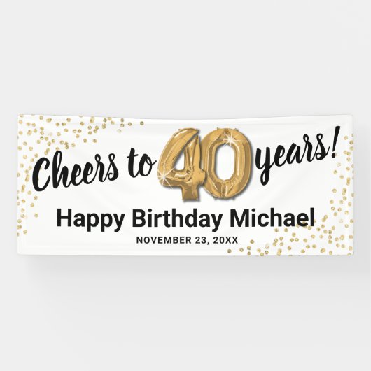 Wit Goud Glitter 40e Verjaardag Spandoek (Horizontaal)