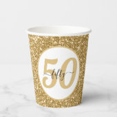 Wit & Goud Glitter 50 Vijftig jaar 50ste verjaarda Papieren Bekers (Achterkant)