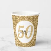 Wit & Goud Glitter 50 Vijftig jaar 50ste verjaarda Papieren Bekers (Voorkant)