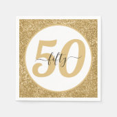 Wit & Goud Glitter 50 Vijftig jaar 50ste verjaarda Servet (Voorkant)