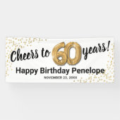 Wit Goud Glitter 60e Verjaardag Spandoek (Horizontaal)